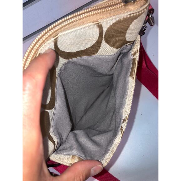 COACH SMALL TAN, PINK SIGNATURE CANVAS WOMENS CROSSBODY BAG - Picture 5 of 16